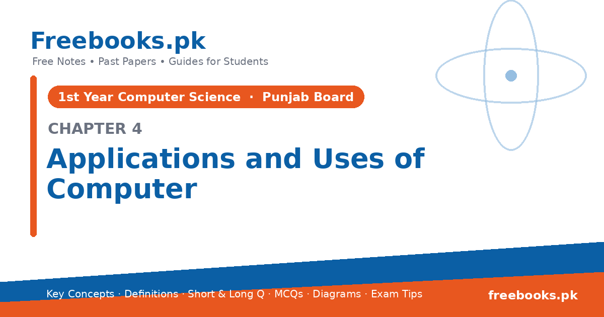 Computer Science 1st Year Chapter 4: Applications and Uses of Computer – Notes cover | Freebooks.pk