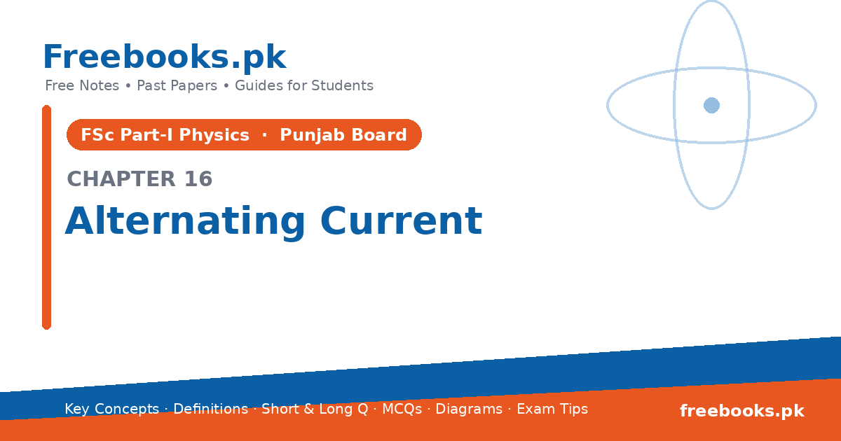 Physics 2nd Year Chapter 16: Alternating Current – Notes cover | Freebooks.pk