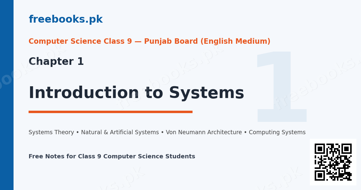 Computer Science Class 9 Chapter 1 Introduction to Systems notes cover - Freebooks.pk