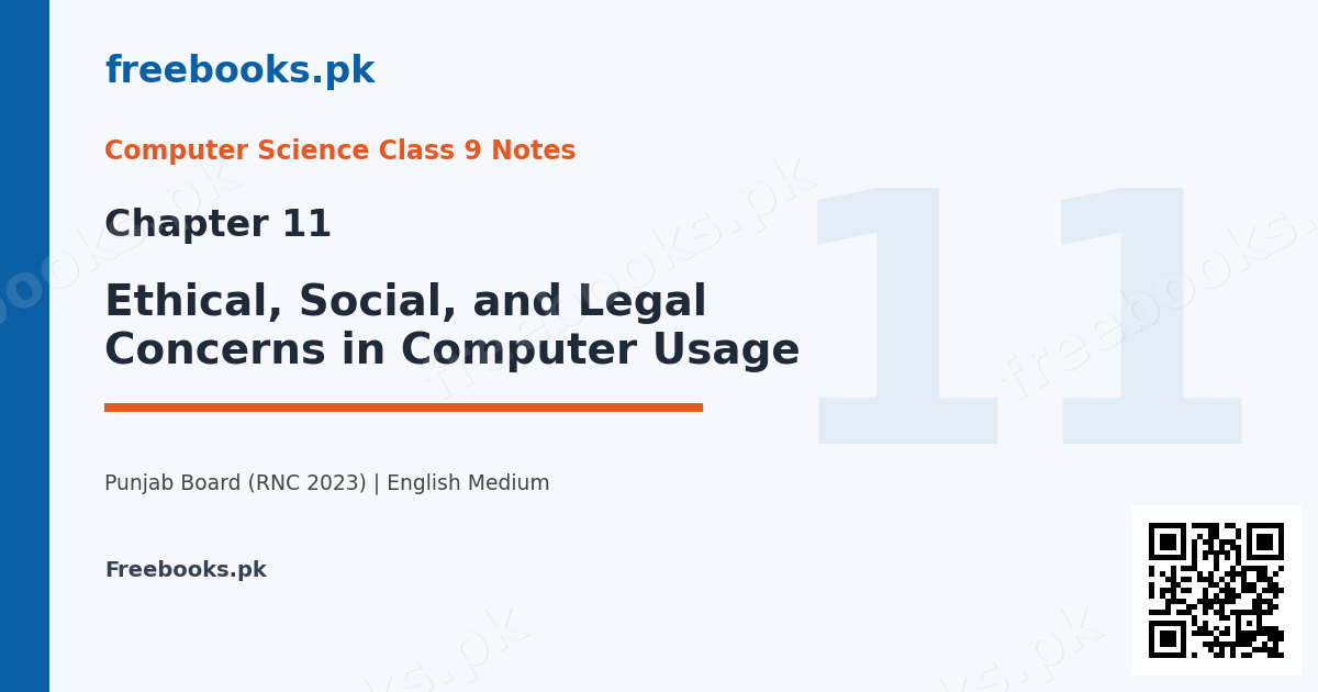 Computer Science Class 9 Chapter 11 Ethical, Social, and Legal Concerns in Computer Usage notes cover - Freebooks.pk