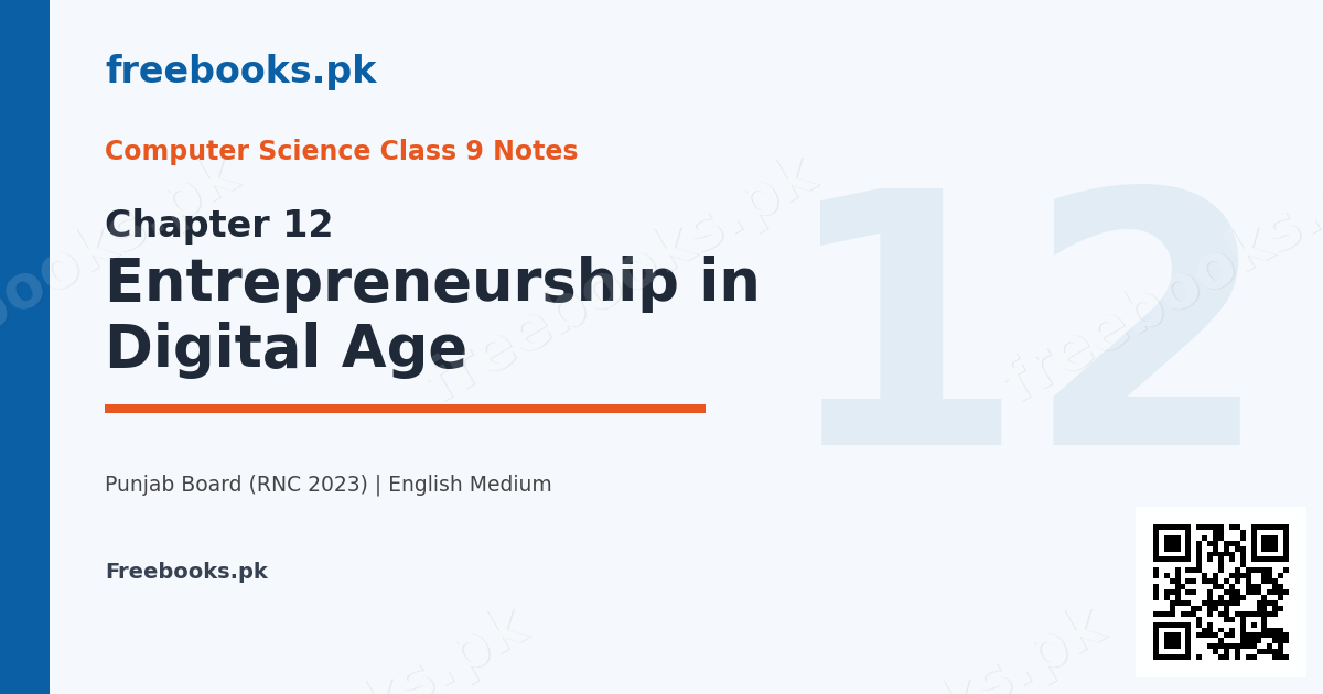 Computer Science Class 9 Chapter 12 Entrepreneurship in Digital Age notes cover - Freebooks.pk