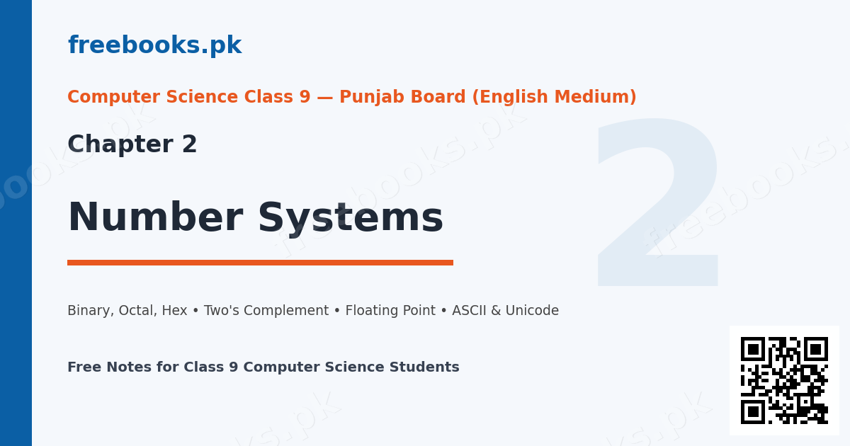Computer Science Class 9 Chapter 2 Number Systems notes cover - Freebooks.pk