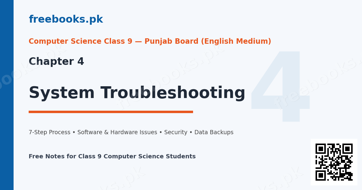 Computer Science Class 9 Chapter 4 System Troubleshooting notes cover - Freebooks.pk