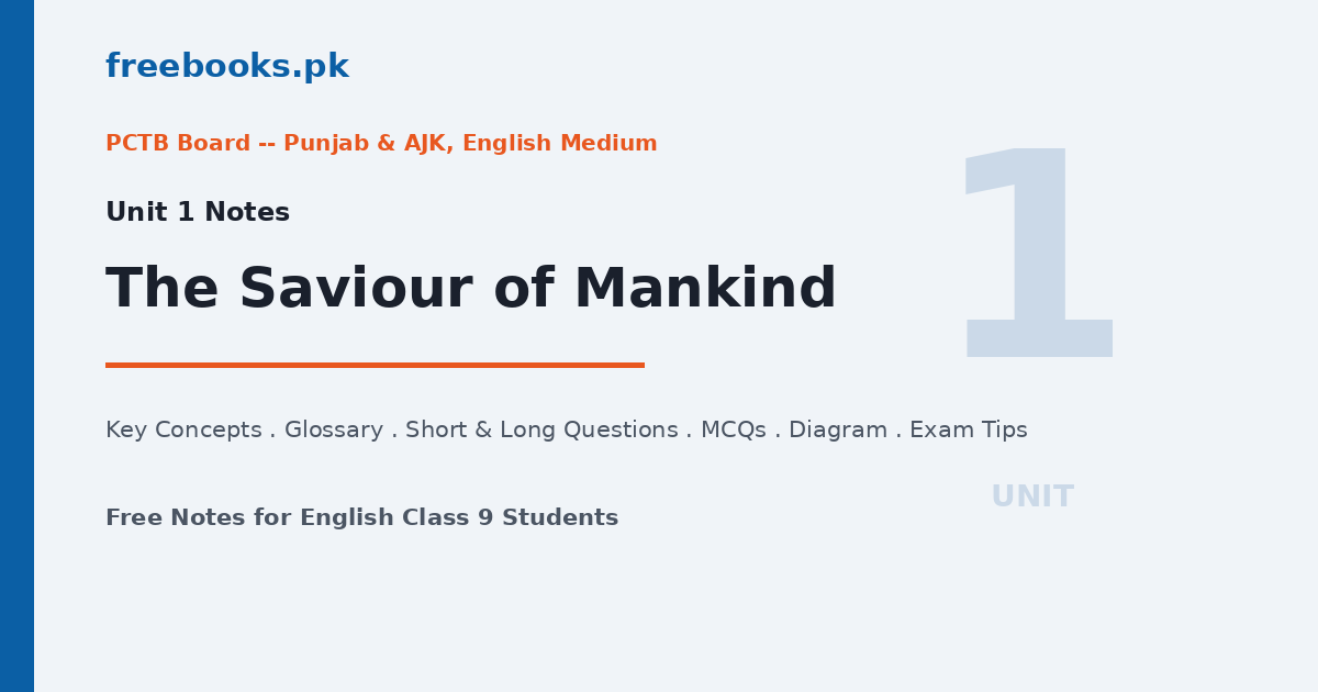 English Class 9 Unit 1 The Saviour of Mankind Notes diagram cover