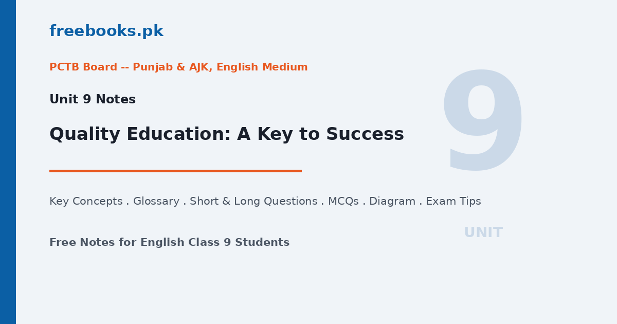 English Class 9 Unit 9 - Quality Education: A Key to Success notes featured image