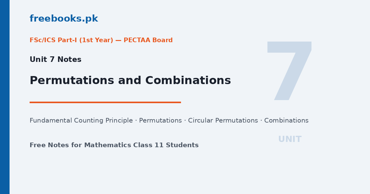 Mathematics Class 11 Unit 7: Permutations and Combinations Notes -- Freebooks.pk