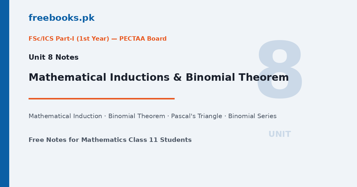 Mathematics Class 11 Unit 8: Mathematical Inductions and Binomial Theorem Notes -- Freebooks.pk