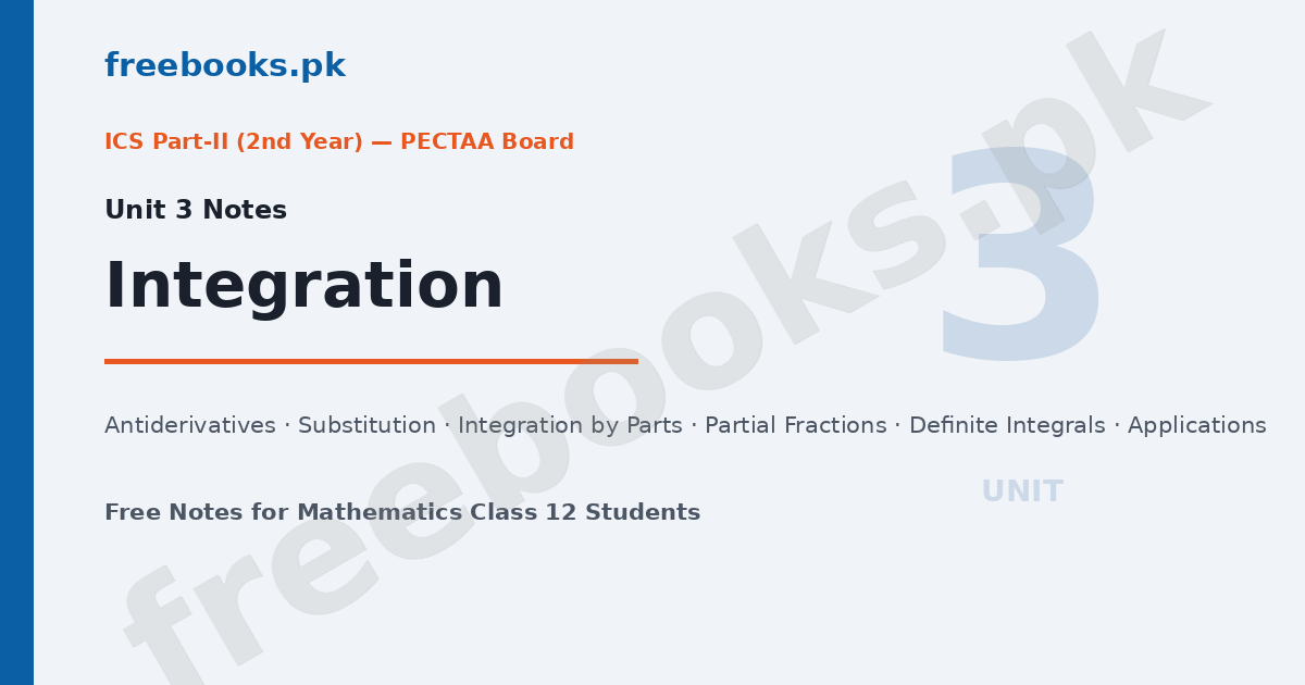 Mathematics Class 12 Unit 3 Integration Notes -- Freebooks.pk featured image