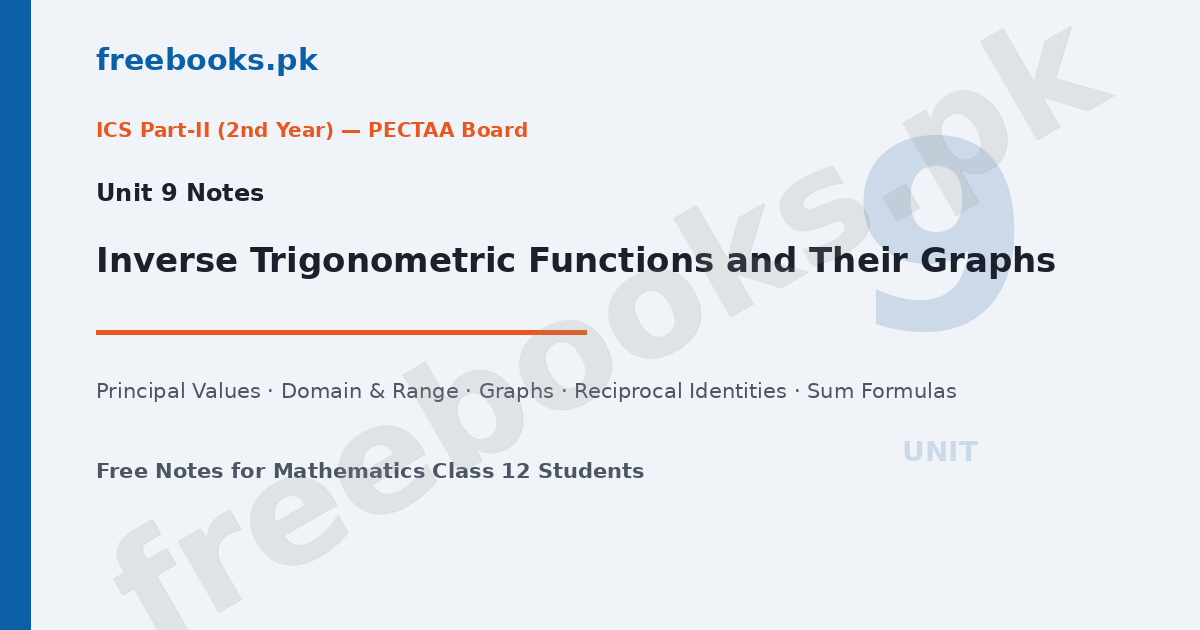Mathematics Class 12 Unit 9 Inverse Trigonometric Functions and Their Graphs Notes