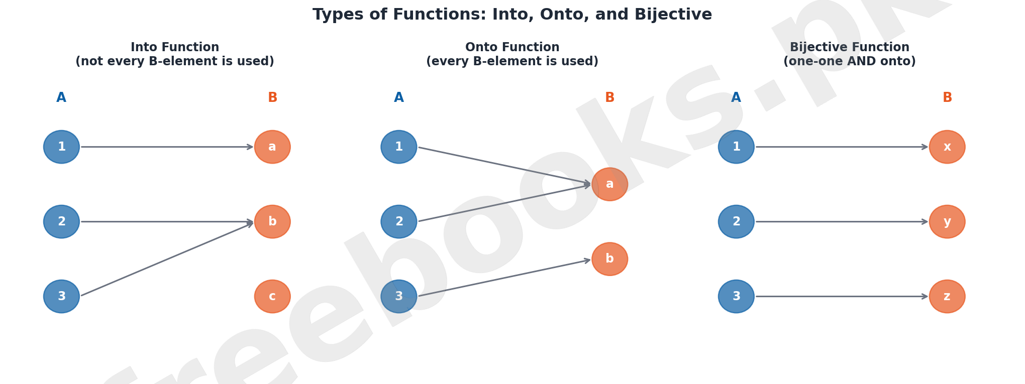 Mathematics Class 9 Unit 3: Sets and Functions Notes 4 Mapping diagrams showing into, onto, and bijective functions