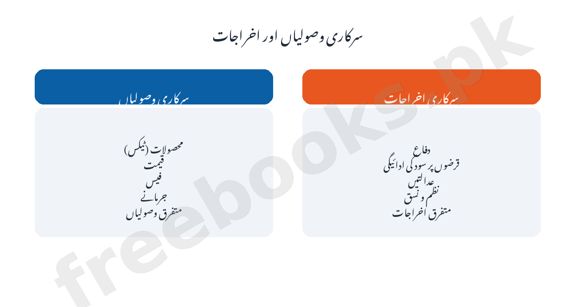 سرکاری وصولیاں اور اخراجات کا خاکہ - معاشیات جماعت دہم اردو میڈیم (Freebooks.pk)