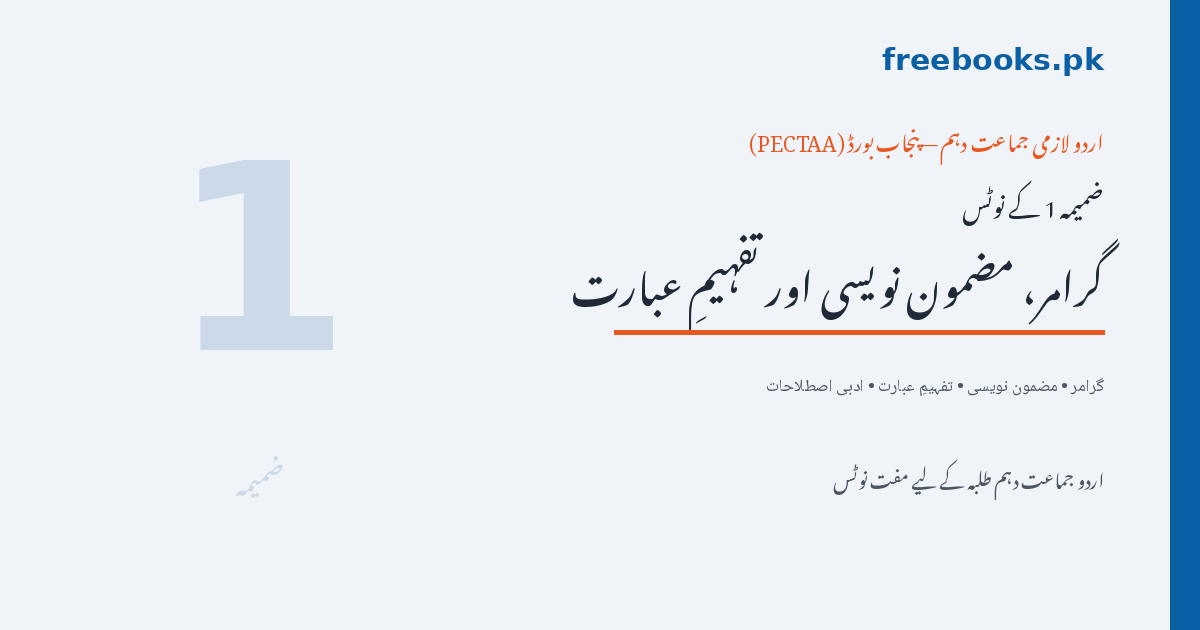 گرامر، مضمون نویسی اور تفہیمِ عبارت - اردو جماعت دہم نوٹس