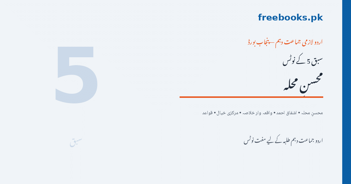 محسنِ محلہ - اردو جماعت دہم سبق 5 نوٹس فیچرڈ امیج (Freebooks.pk)