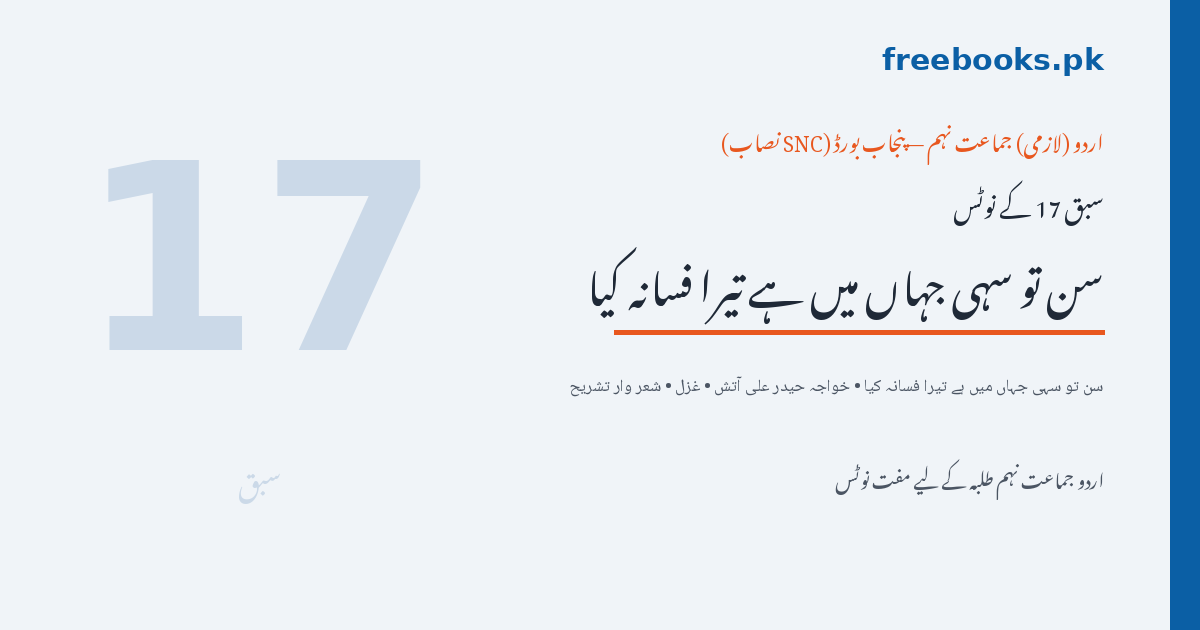 اردو جماعت نہم سبق 17 سن تو سہی جہاں میں ہے تیرا فسانہ کیا - خواجہ حیدر علی آتش