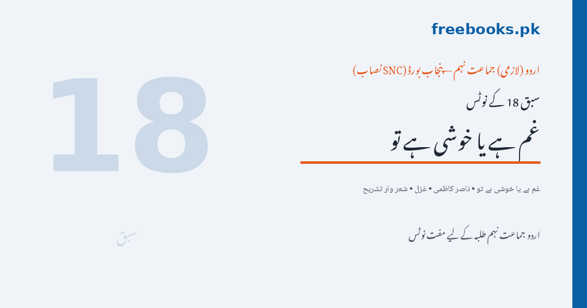 غم ہے یا خوشی ہے تو — ناصر کاظمی، اردو نہم سبق 18 نوٹس