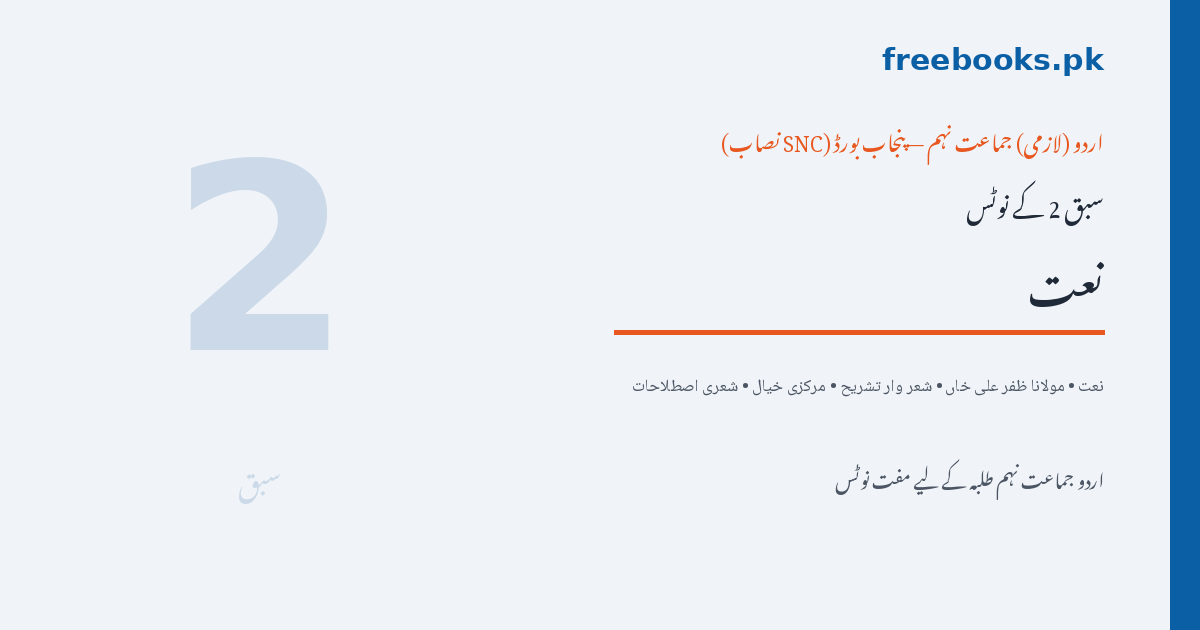 Urdu Class 9 Lesson 2 Naat (Maulana Zafar Ali Khan) Notes - Freebooks.pk