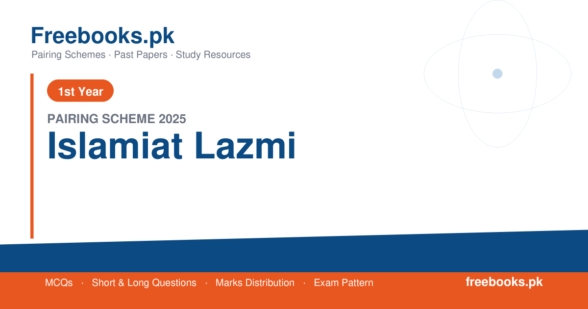 1st Year Islamiat Lazmi Pairing Scheme 2025 chart for Punjab Boards - freebooks.pk